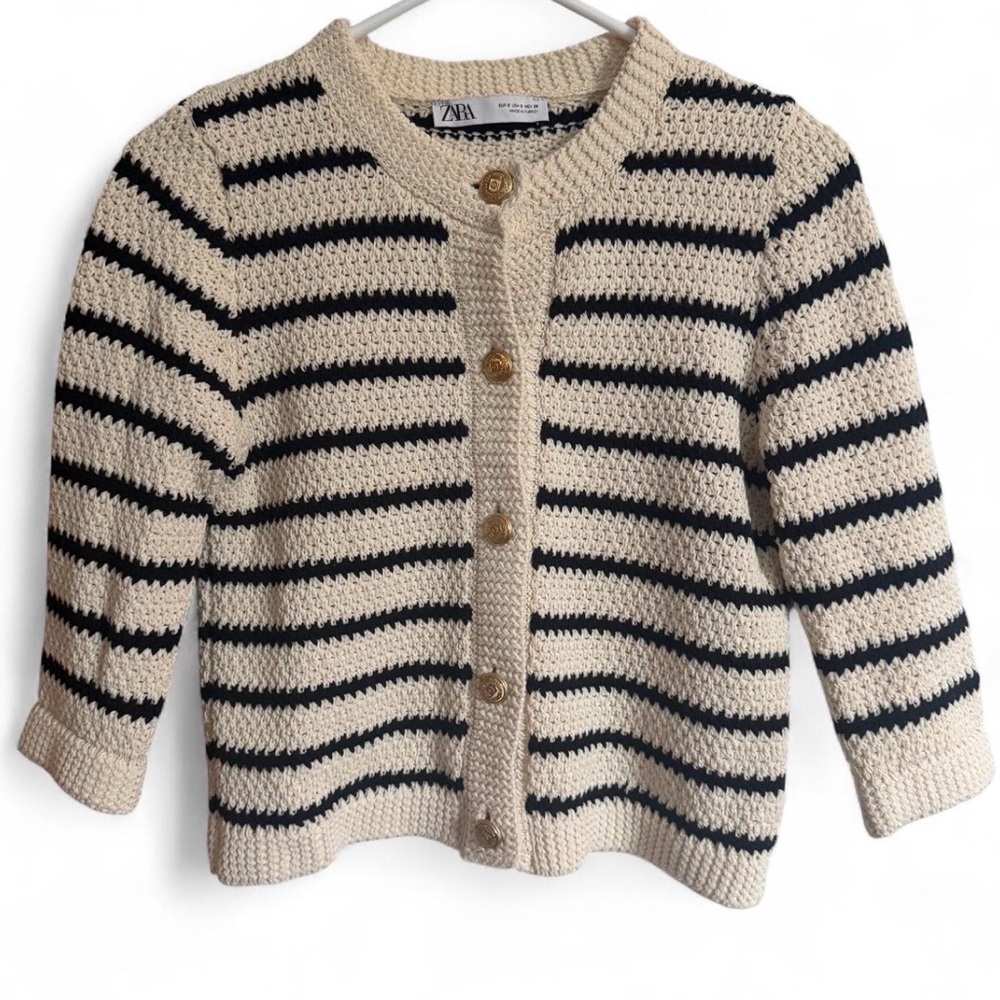 Zara Cream and Black Knit Cardigan